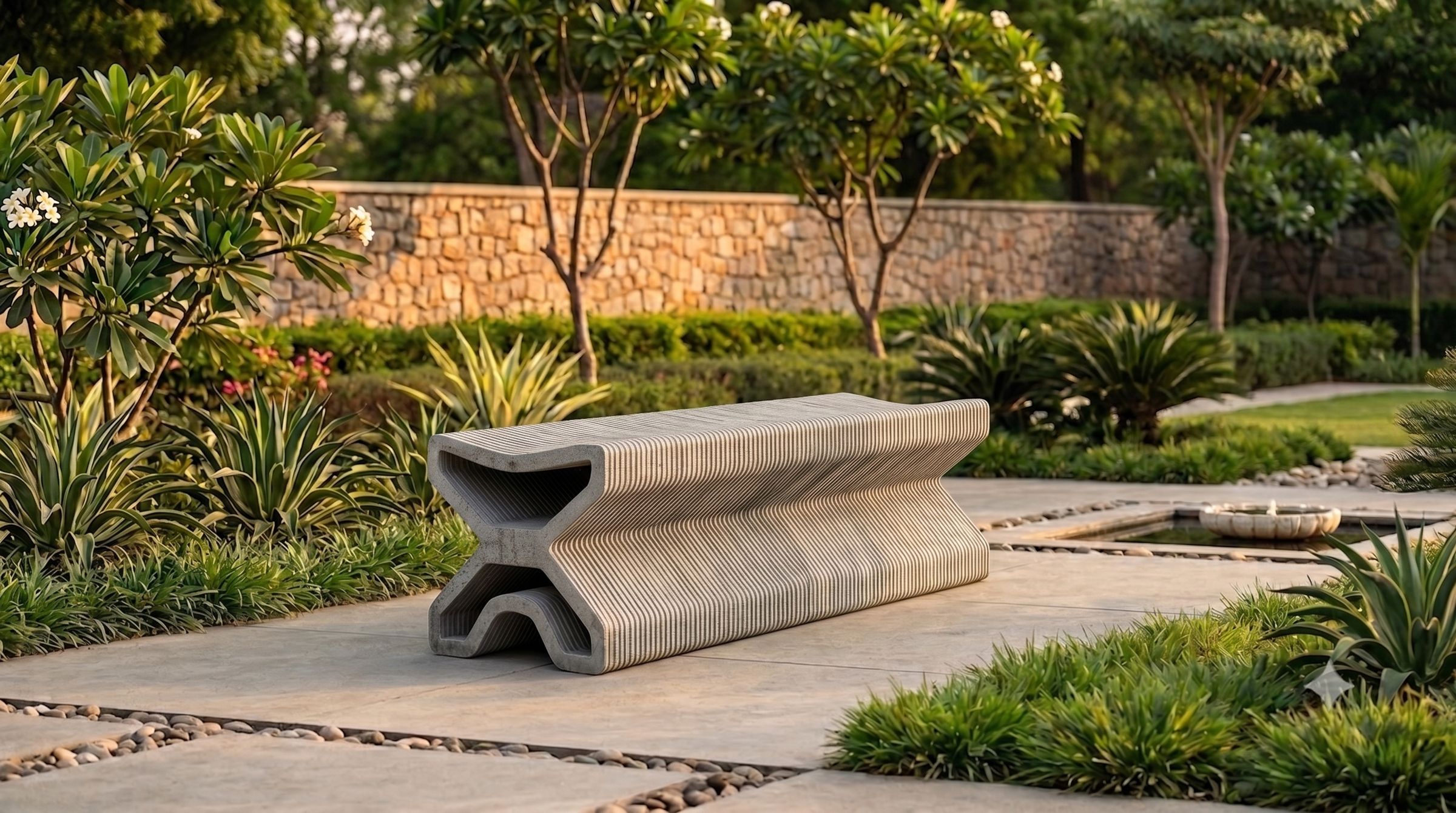 X-Loop Seater, a 3D printed concrete garden bench by Concrete Labs
